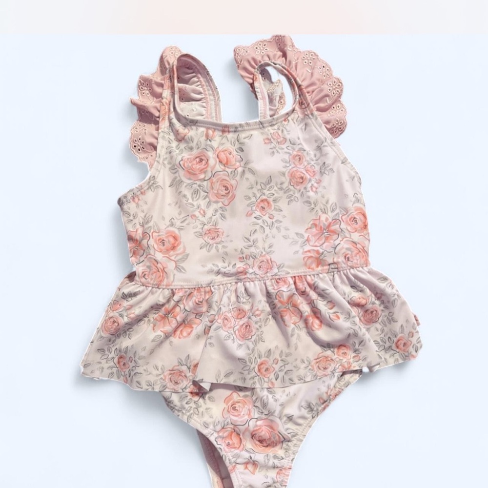 Catherine Malandrino Floral Kids Swim One Piece - Pink and Cream